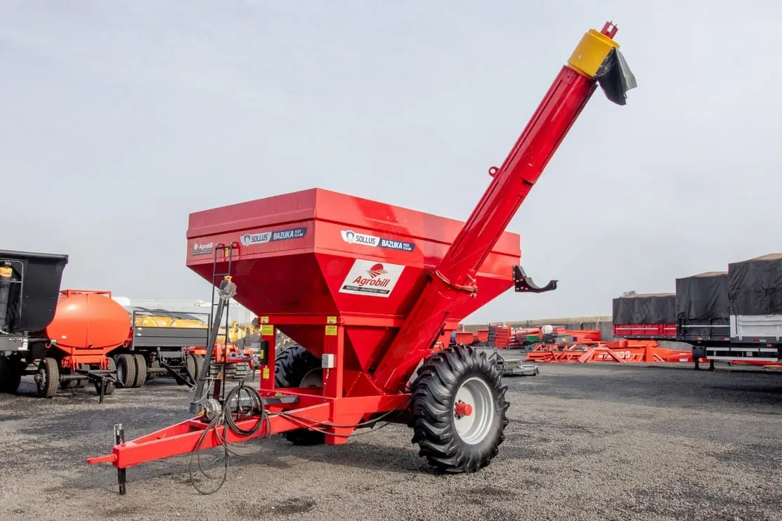 Carreta Agrícola Graneleira Multiuso. Grão e Adubo. modelo: Bazuka Flex 12.0 - 12.000 Com Embreagem. Tubo Lateral 350mm. Com Rodas 18x30 Sem Pneus – Sollus – Nova