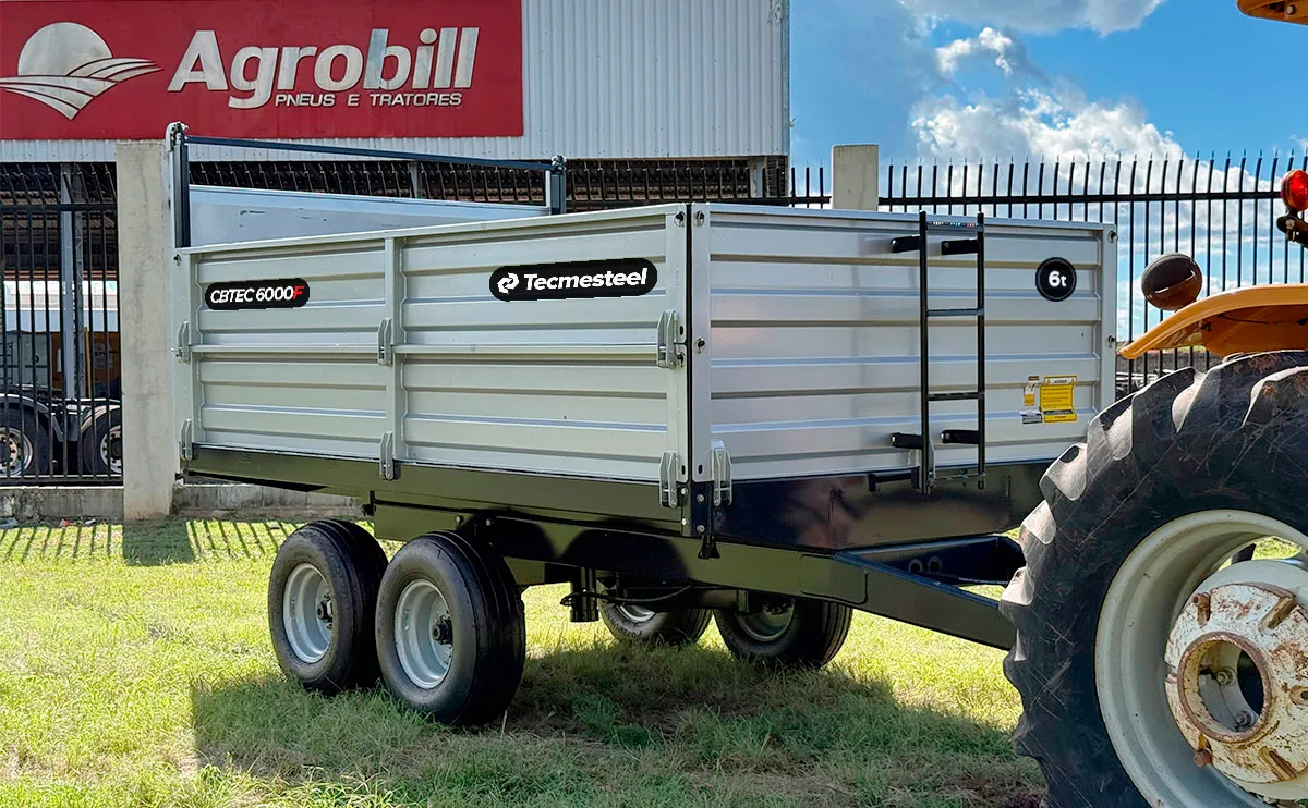 Carreta Agrícola Basculante Hidráulica CBTEC 6.500 – 6.5m³. Lateral Móvel. Rodado Tandem Com Pneus 11L15 Aro 15 Tecmesteel